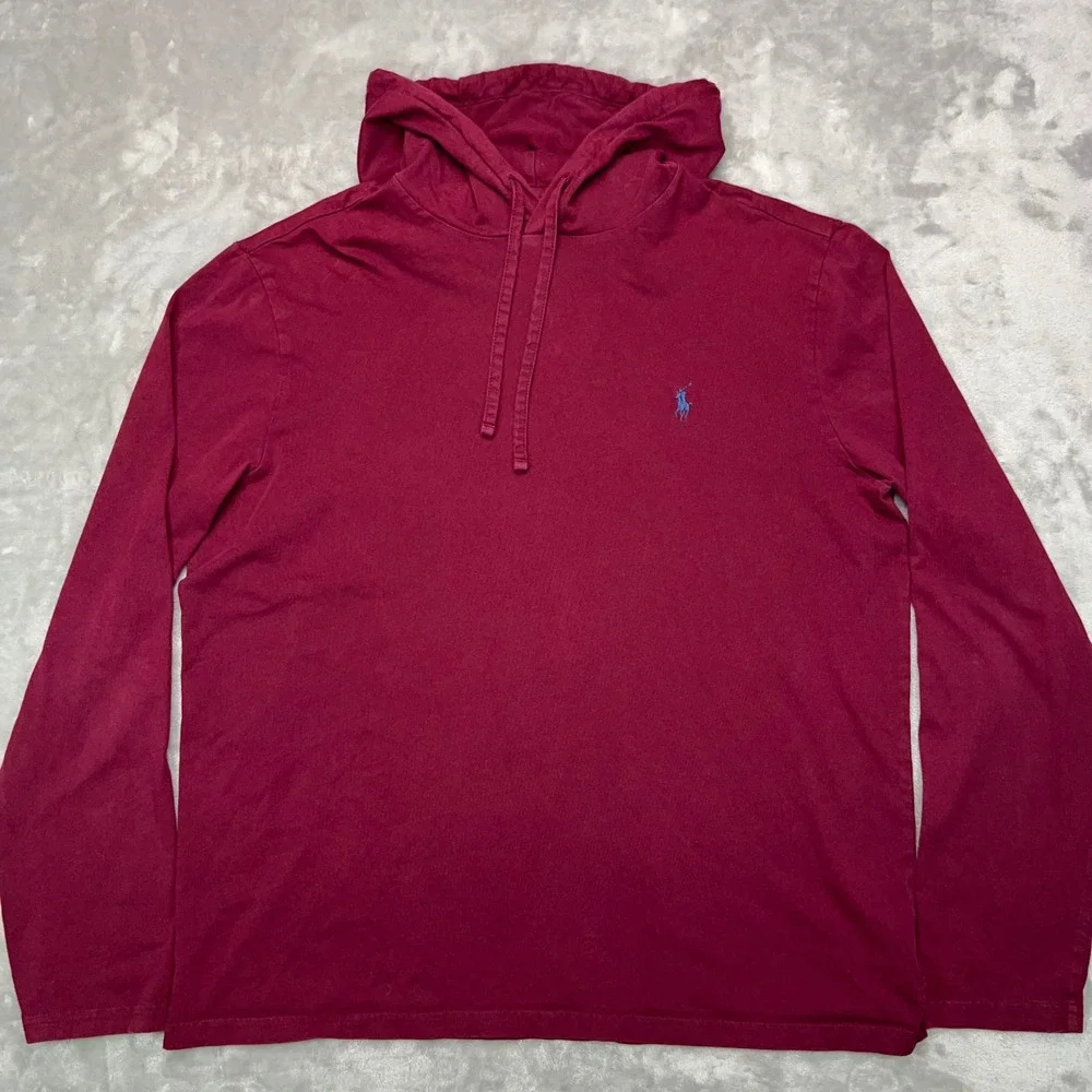 POLO RALPH LAUREN Jersey Hooded T-Shirt Mens Large Burgundy Long Sleeve Pony Tee